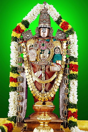 Ornate Hindu Deity Statue Adorned with Gold Jewelry and Flower Garlands HD phone wallpaper