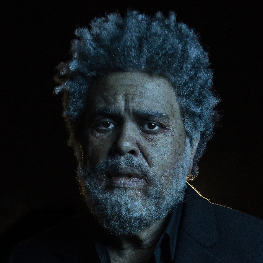 The Weeknd Dramatic Portrait with Grey Hair and Beard in Low Light HD phone wallpaper