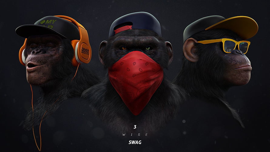 Three Cool Hip Hop Chimpanzees With Headphones Sunglasses And Bandana HD wallpaper