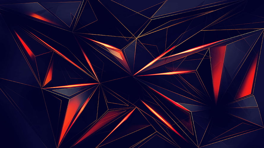 Abstract Geometric Background With Glowing Red And Gold Triangular Lines On Dark Blue HD wallpaper