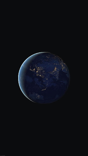 Earth at Night with City Lights Against Deep Space Black Background HD phone wallpaper