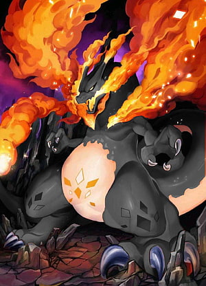 Shiny Charizard VMAX Dragon Form Roaring with Intense Flames HD phone wallpaper