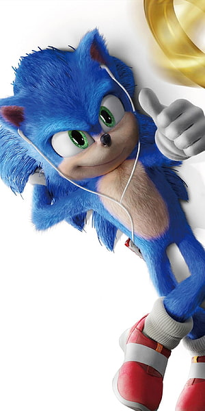 Sonic The Hedgehog Movie Character Wearing Headphones and Giving a Thumbs Up HD phone wallpaper