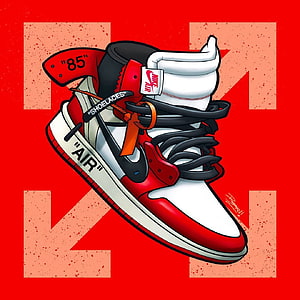 Illustrated Nike Air Jordan 1 High in Red and White with Bold Graphic Background HD phone wallpaper