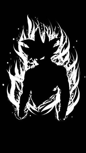 Goku Silhouette with Fiery White Aura on Black Background HD phone wallpaper