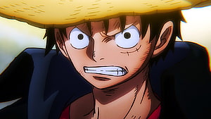 Monkey D. Luffy Intense Close-Up Portrait With Straw Hat And Scar HD wallpaper