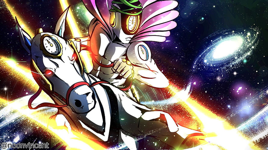 JoJo's Bizarre Adventure Made in Heaven Character Riding Cosmic Horse in Space HD wallpaper