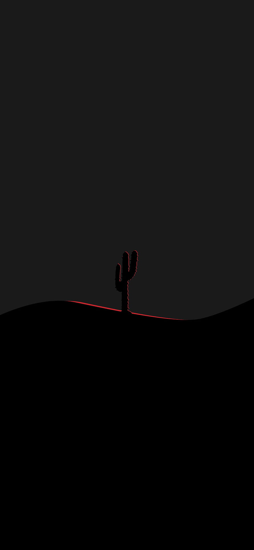 Minimalist Black Desert Landscape With Red Neon Outlined Cactus Silhouette HD phone wallpaper