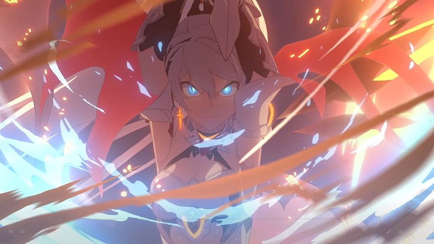 Herrscher of Flamescion Anime Character with Glowing Blue Eyes and Fiery Energy Effects HD wallpaper