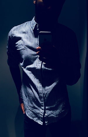 Man in Striped Shirt Taking Mirror Selfie in Dark Room, 50 Attitude, instagram dp boys HD phone wallpaper