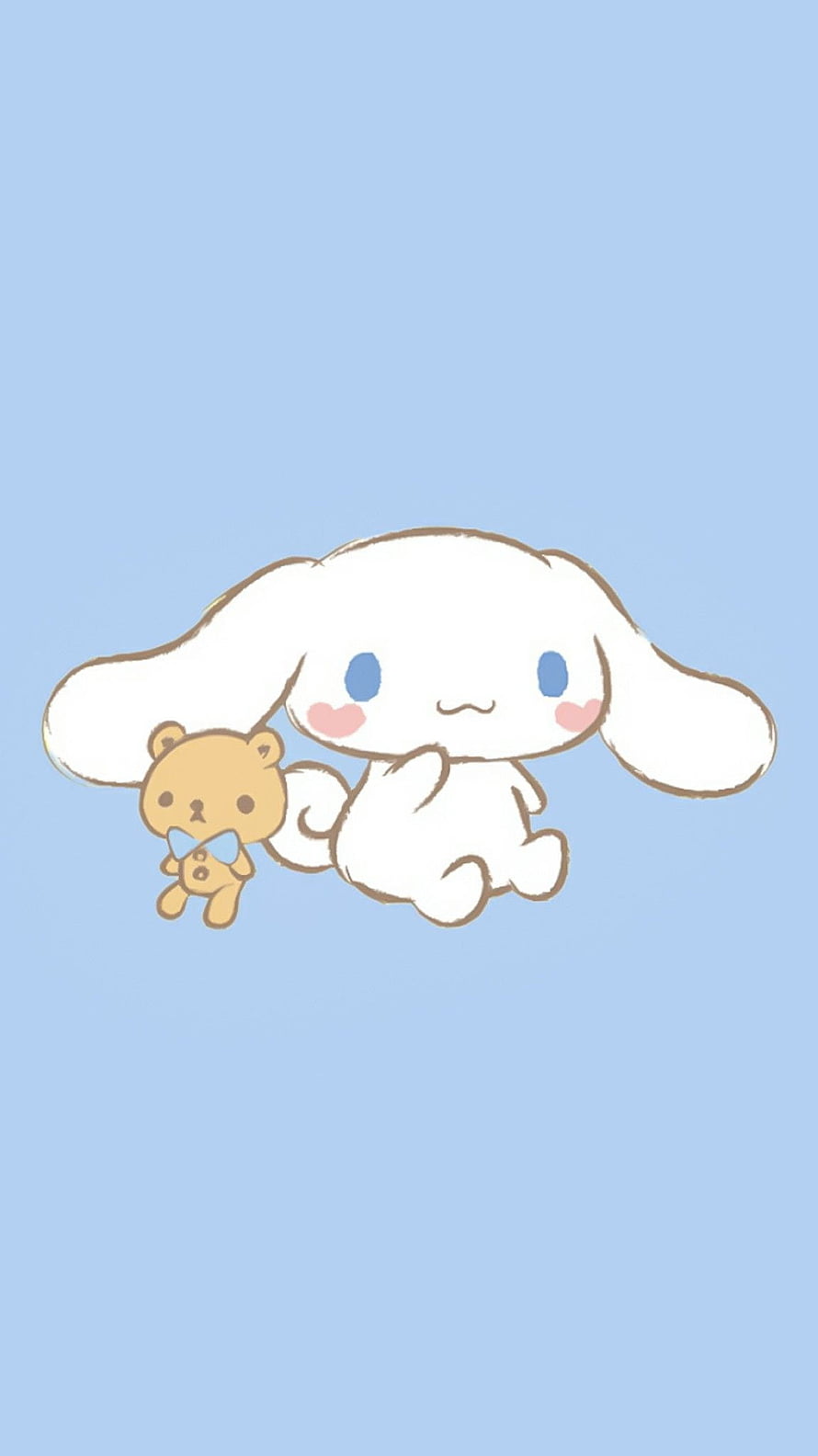 Cute Cinnamoroll Holding Teddy Bear on Light Blue Background HD phone wallpaper