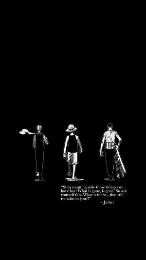 One Piece Black Aesthetic: Luffy, Zoro, and Sanji Walking Away with Jinbe Quote HD phone wallpaper