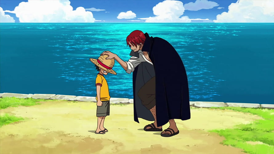 Shanks and Young Luffy on the Seaside in One Piece Anime HD wallpaper