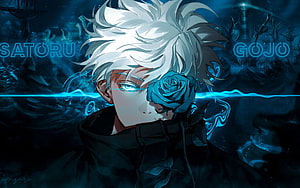 Satoru Gojo Jujutsu Kaisen Anime Wallpaper With Blue Rose And Glowing Eye HD wallpaper