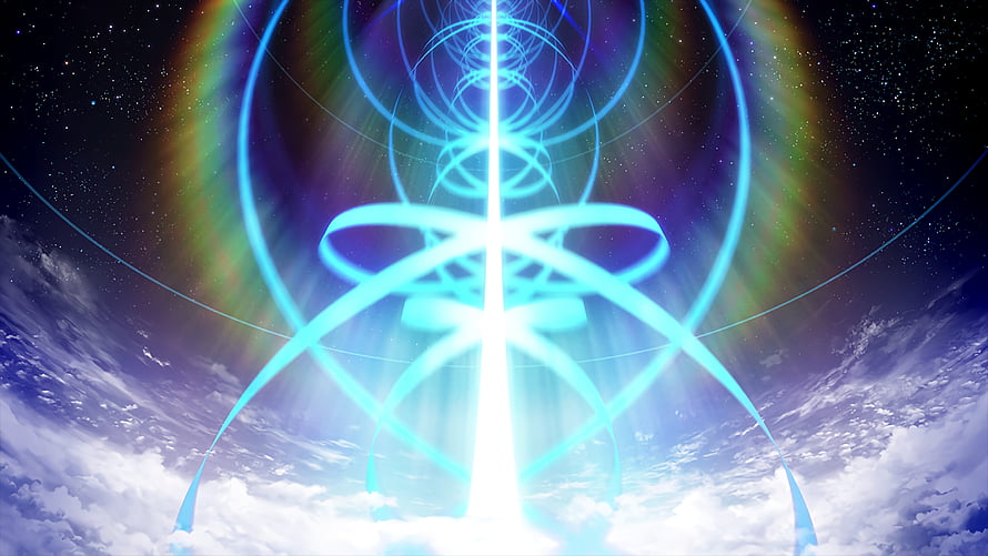 Grand Order Lostbelt Cosmos Title Screen with Glowing Blue Energy Rings and Starry Sky HD wallpaper