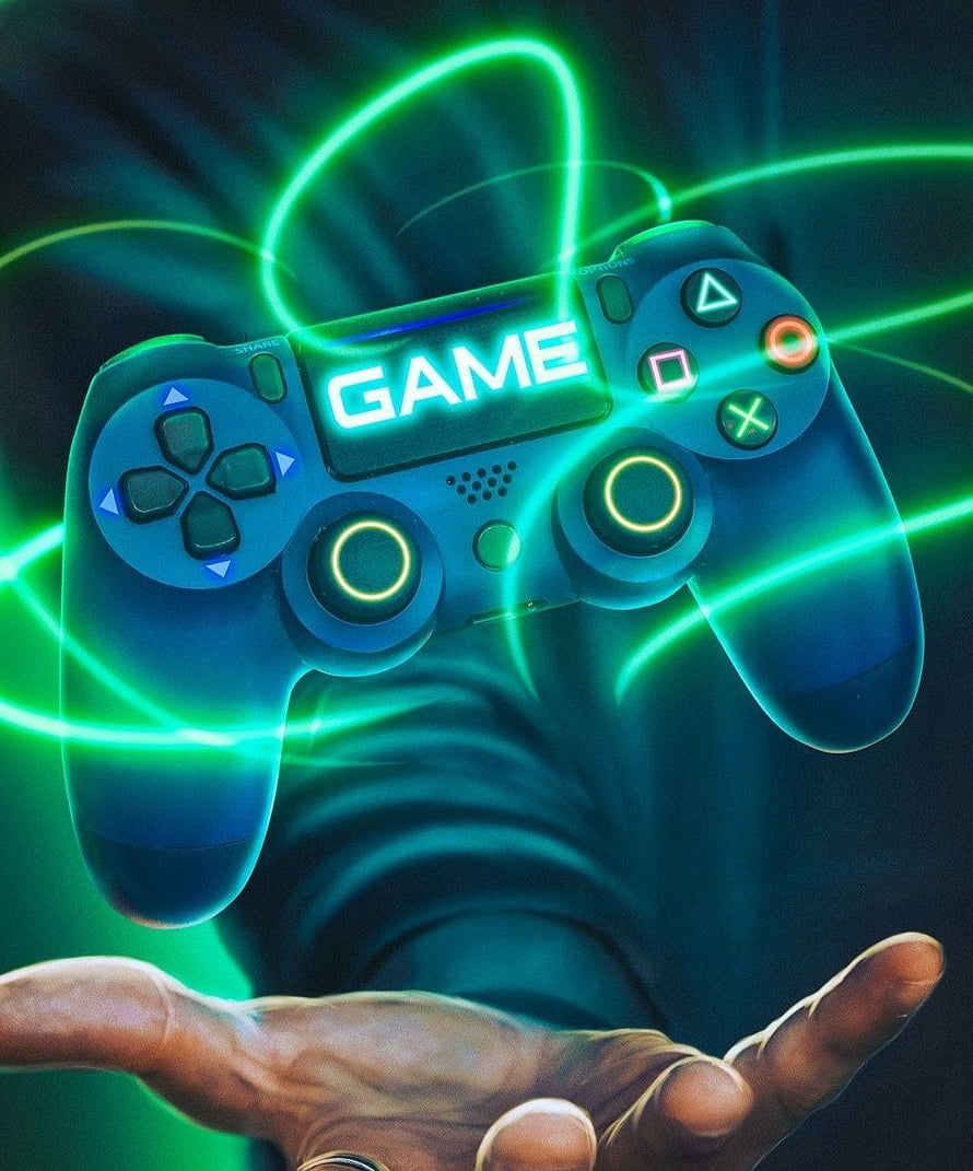 Neon Glowing Game Controller Floating Above Hand HD phone wallpaper
