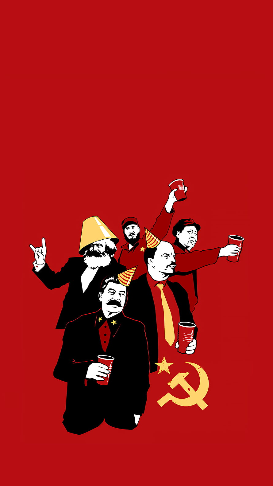 Soviet Leaders Party Illustration with Red Cups and Hammer Sickle Emblem HD phone wallpaper