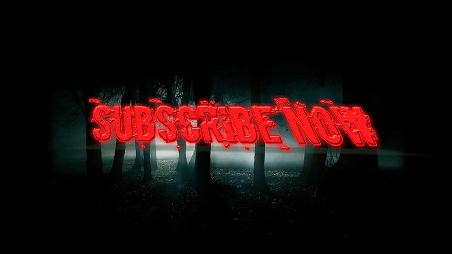 Glowing Red Subscribe Now Text Over Dark Misty Forest Scene HD wallpaper