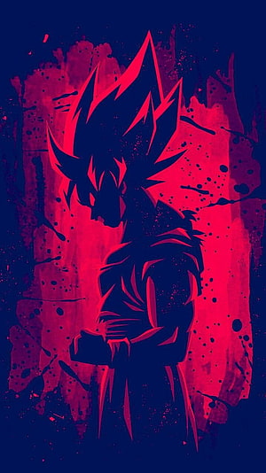 Goku Dragon Ball Z Dark Silhouette with Fiery Red Ink Splatter Background HD phone wallpaper