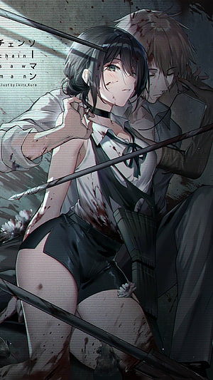 Chainsaw Man Power and Denji anime illustration with blood and weapons, Reze [Chainsaw Man], #reze HD phone wallpaper