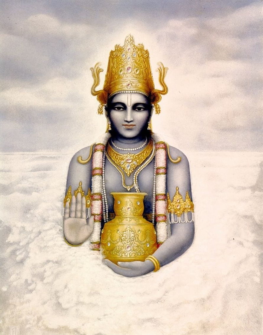 Lord Vishnu emerging from the cosmic ocean holding the pot of amrita HD phone wallpaper