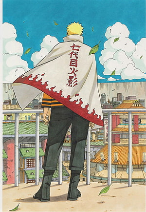 Naruto Hokage Standing on Rooftop Overlooking Hidden Leaf Village HD phone wallpaper