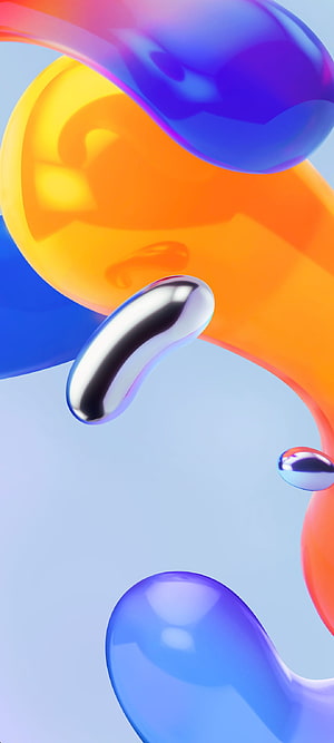 Vibrant 3D Abstract Liquid Shapes with Chrome and Glass Textures on Light Blue Background HD phone wallpaper