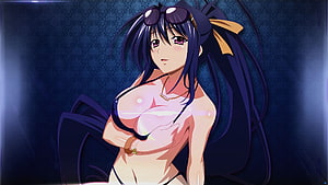 Akeno Himejima from High School DxD in a Black Bikini with Sunglasses on Her Head HD wallpaper