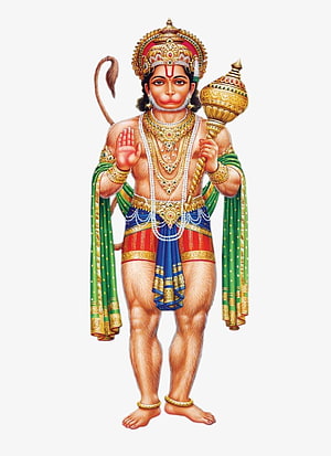 Lord Hanuman Hindu Deity Illustration with Golden Mace and Traditional Jewelry, Hindu God Abhaya Anjaneya Swamy Png Famous, hanuman ji full mobile HD phone wallpaper