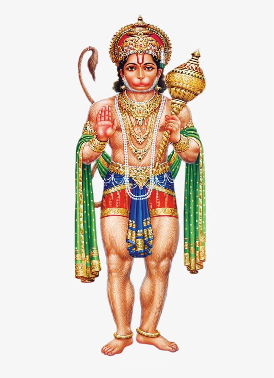 Lord Hanuman Hindu Deity Illustration with Golden Mace and Traditional Jewelry, Hindu God Abhaya Anjaneya Swamy Png Famous, hanuman ji full mobile HD phone wallpaper