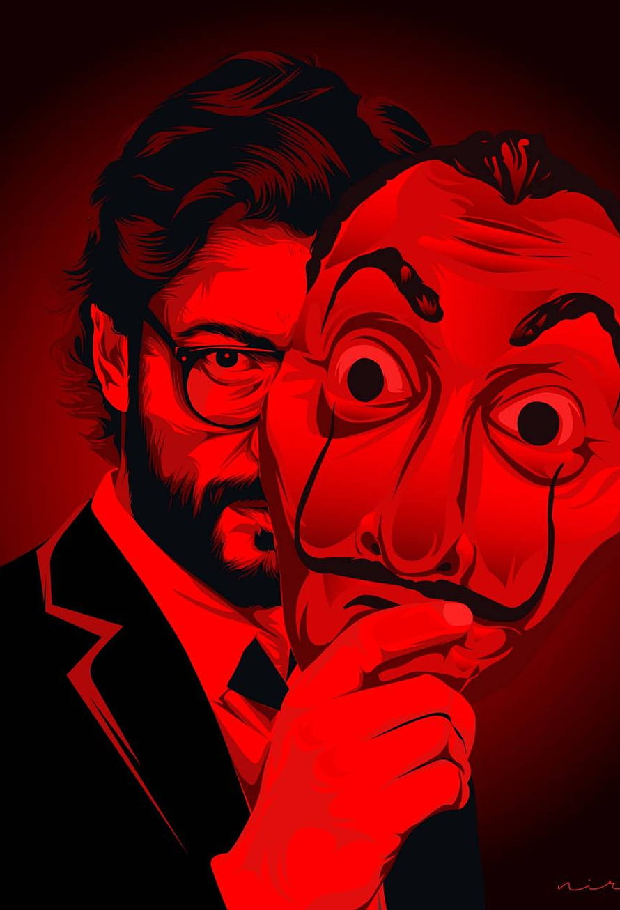 Money Heist Character Illustration in Bold Red and Black Vector Style HD phone wallpaper