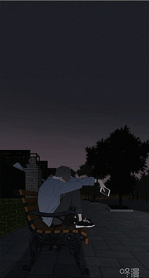 Melancholic Anime Boy Sitting Alone on Park Bench at Dusk HD phone wallpaper