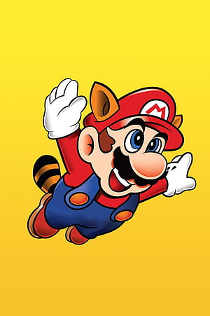 Super Mario Bros 3 Cat Mario Leaping on Yellow Background HD phone wallpaper