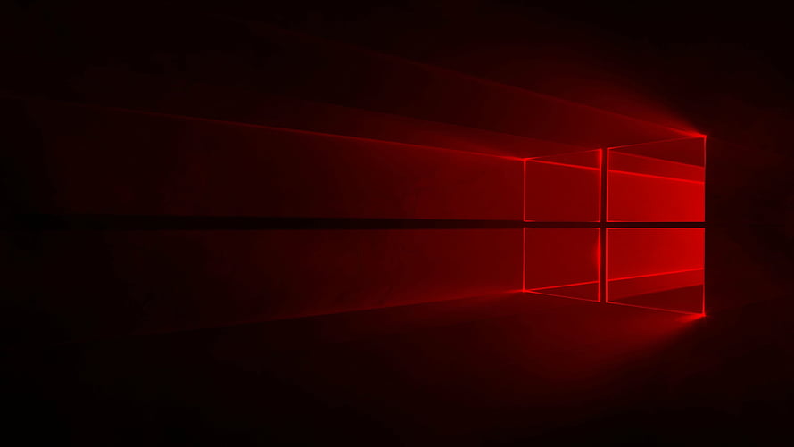 Windows 10 Red Glowing Logo in Dark Minimalist 3D Perspective HD wallpaper