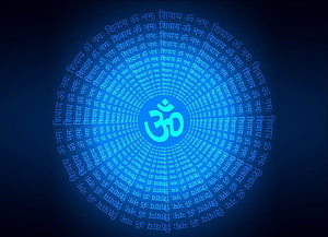 Glowing Blue Om Symbol Surrounded by Circular Namah Shivay Mantra Text, Om, ohm HD wallpaper
