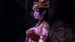 3D Render of a Female Elf Warrior with Golden Crown and Red Armor HD wallpaper