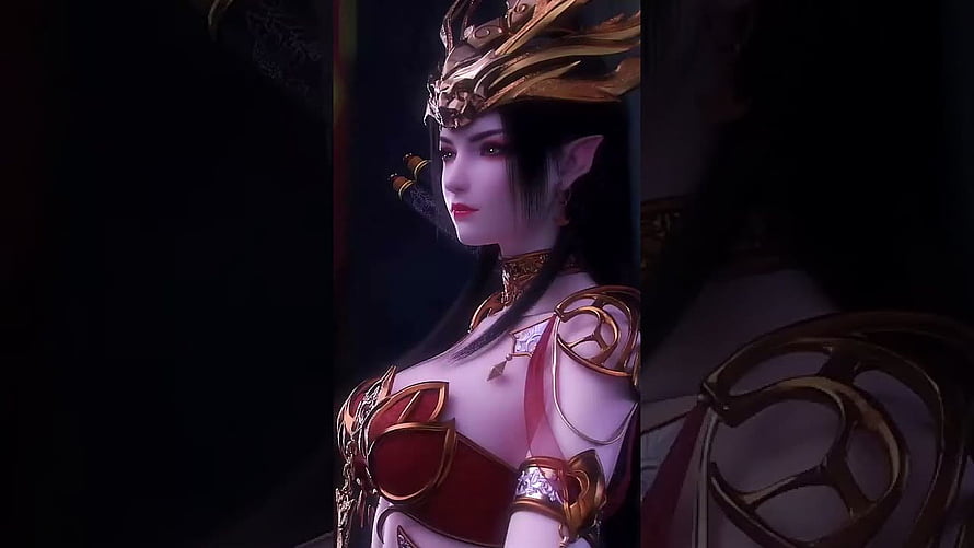 3D Render of a Female Elf Warrior with Golden Crown and Red Armor HD wallpaper