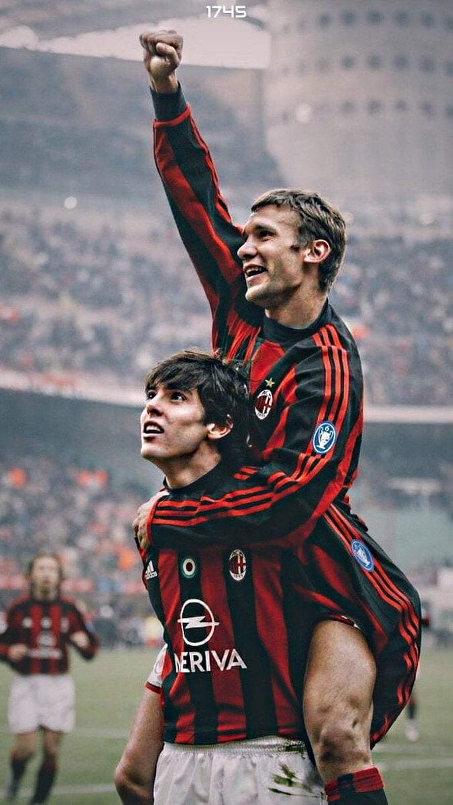 Andriy Shevchenko and Kaká Celebrating in AC Milan Striped Kits at the Stadium HD phone wallpaper