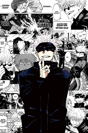 Satoru Gojo Jujutsu Kaisen Manga Panel Collage Wallpaper, Gojo Satoru Jujutsu Kaisen Manga Panel, gojo manga HD phone wallpaper