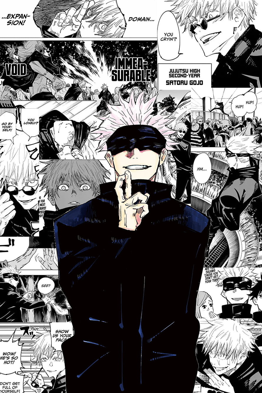 Satoru Gojo Jujutsu Kaisen Manga Panel Collage Wallpaper, Gojo Satoru Jujutsu Kaisen Manga Panel, gojo manga HD phone wallpaper