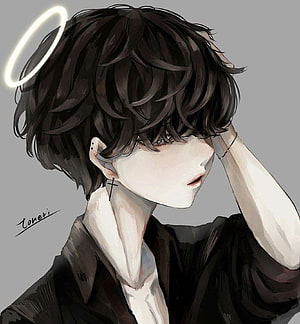 Anime Boy With Halo And Cross Earring Digital Art Wallpaper HD phone wallpaper