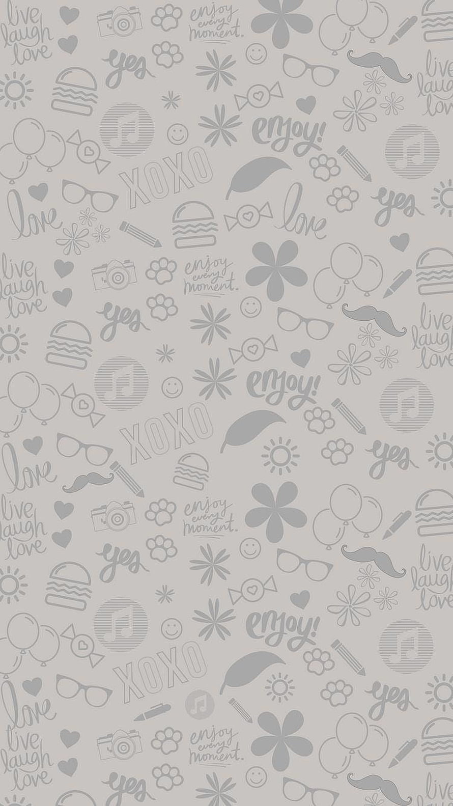 Warm Grey Doodle Pattern Wallpaper with Cute Icons and Handwritten Phrases HD phone wallpaper