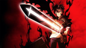 Asta from Black Clover Wielding a Glowing Sword Against a Fiery Red Background HD wallpaper
