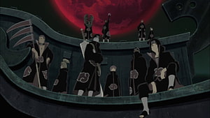 Naruto Akatsuki Members Gathered on a Platform Under a Blood Moon HD wallpaper