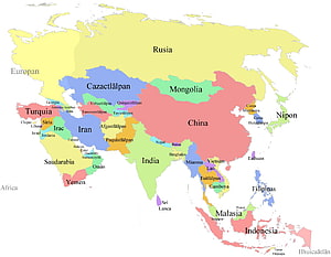 Colorful Political Map of Asia Showing Country Borders and Names HD wallpaper