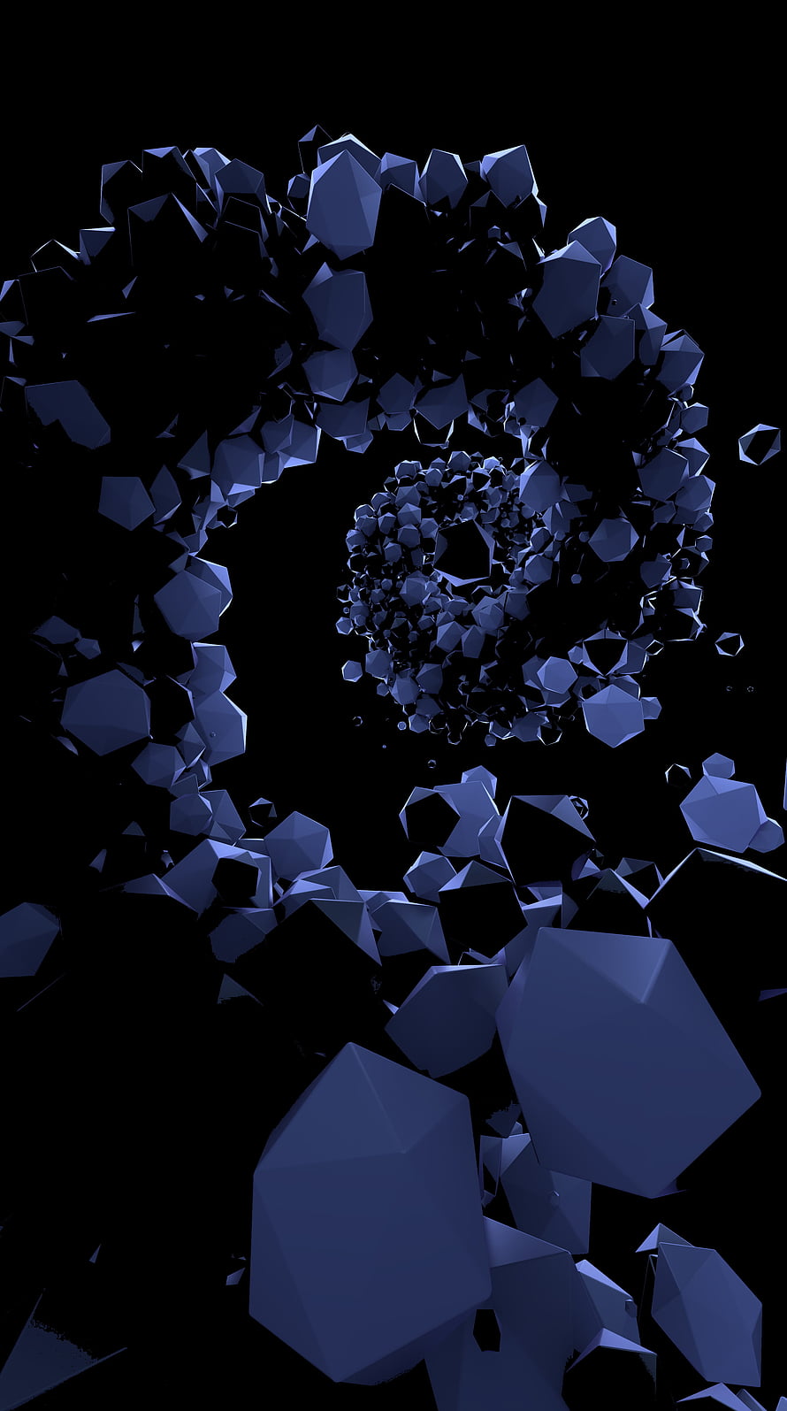 Abstract Dark Blue Geometric Shards Floating in Void HD phone wallpaper