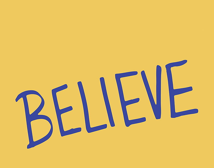 Believe Handwritten Text On Yellow Background Motivational Quote Typography HD wallpaper