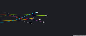 Minimalist Airplane Flight Paths with Colorful Trails on Dark Background HD wallpaper