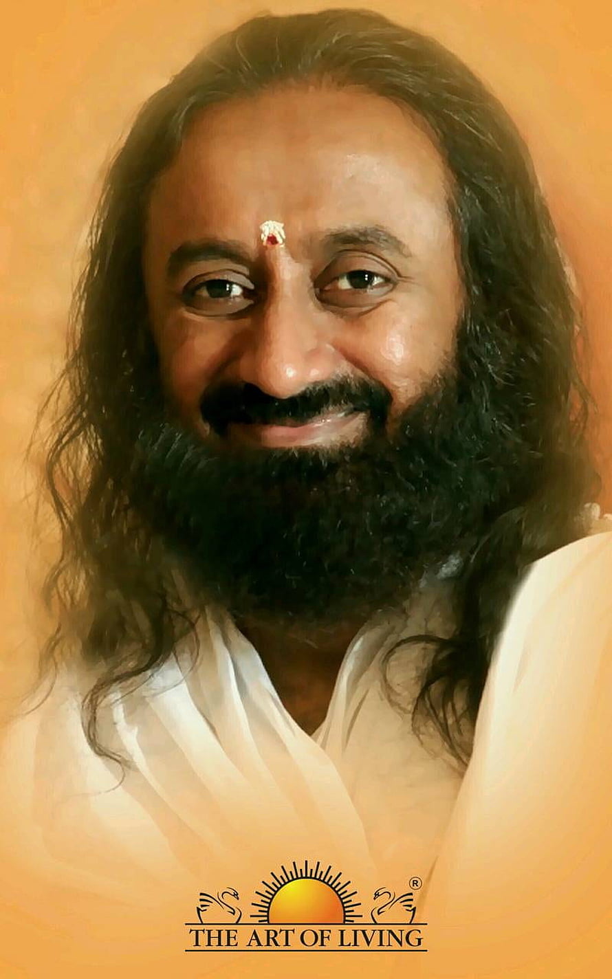 Sri Sri Ravi Shankar Portrait in White Attire with The Art of Living Logo HD phone wallpaper