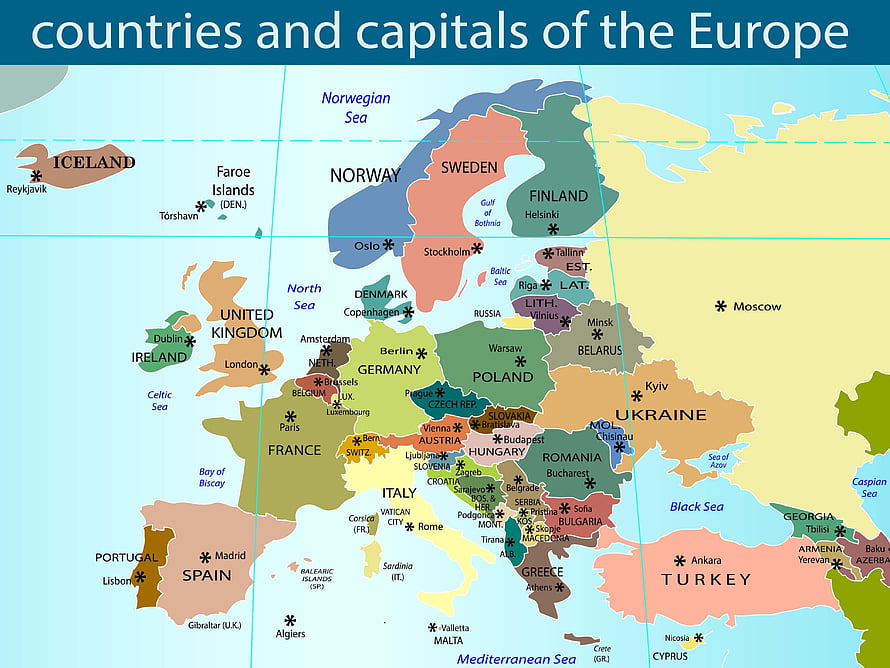 Colorful Political Map of Europe Showing All Countries and Capital Cities HD wallpaper
